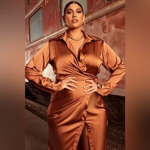 Gabriella Satin Maxi Shirt Dress